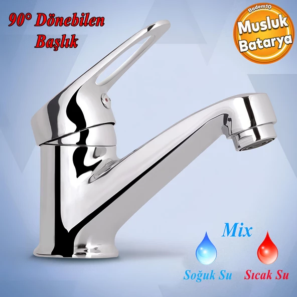 Vista Mix Batarya Krom Lavabo Banyo Mutfak Musluğu Musluk Mermer Tezgah Üstü Çift Su Giriş Evye ürün görseli 1