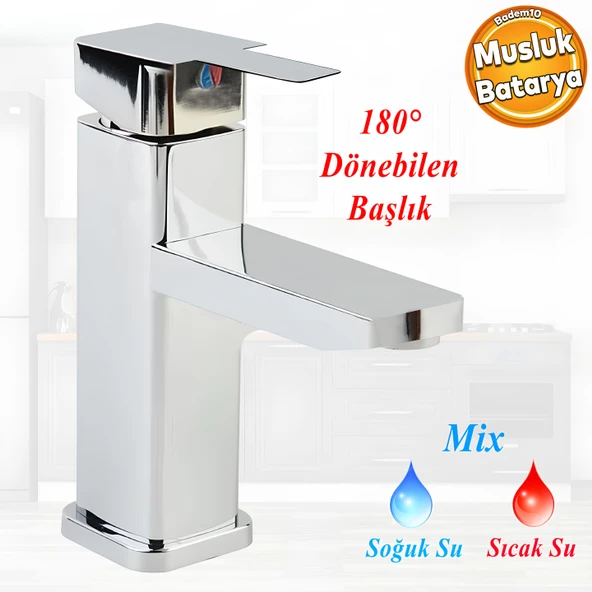 Side Mix Batarya Krom Lavabo Banyo Mutfak Musluğu Musluk Mermer Tezgah Üstü Çift Su Giriş Evye ürün görseli 1
