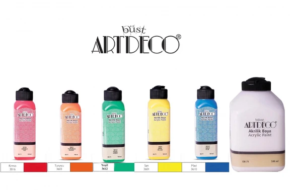 Artdeco Akrilik Boya 5 Canlı Renk 140ml + Beyaz 500 ml (Kırmızı+Turuncu+Sarı+Yeşil+Mavi+500 Beyaz) ürün görseli 1