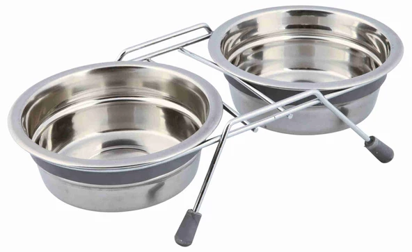 Trixie Köpek Mama Su Kabı, Tıkırtısız, Paslanmaz Çelik, 2 x 0,45 lt/ø 13 cm, Gri ürün görseli 1