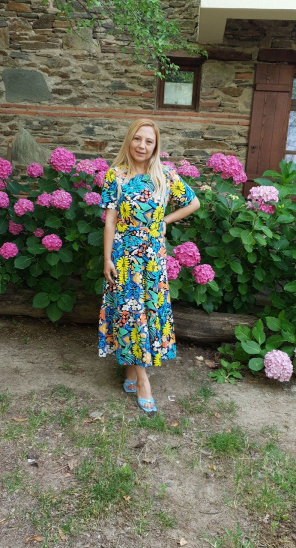 Kemerli Poplin Elbise - Resim 3