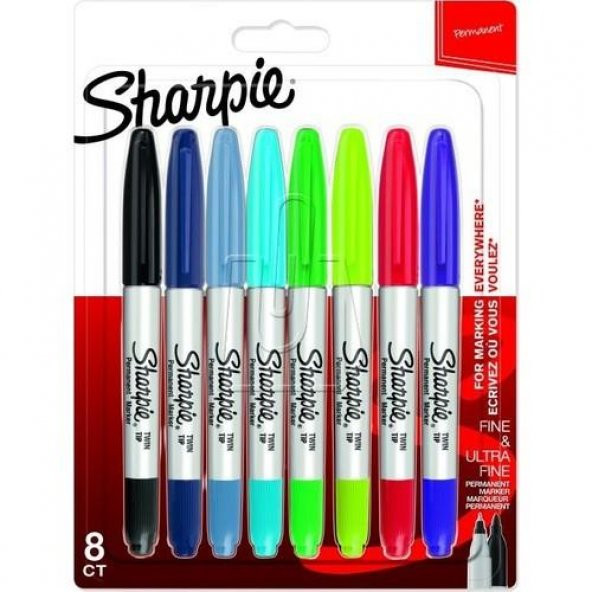 SHARPIE MARKOR PERMANENT TWIN TIP 8 RENK 3065409 ürün görseli 1