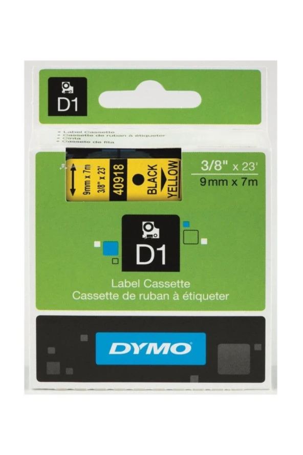 Dymo D1 Şerit Standart 9 Mm x7 Metre Sarı Üzerine Siyah 40918 S0720730 ürün görseli 1