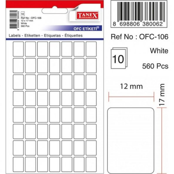 Tanex Etiket Ofc-106-12 X 17 Mm 560 Adet - Beyaz ürün görseli 1