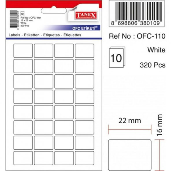Tanex Etiket Ofc-110-16 X22 Mm 320 Adet - Beyaz ürün görseli 1