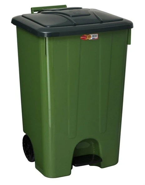 Omnipazar SY-4265 Yeşil 85 lt Köşeli Pedallı Tekerlekli Çöp Kovası ürün görseli 1