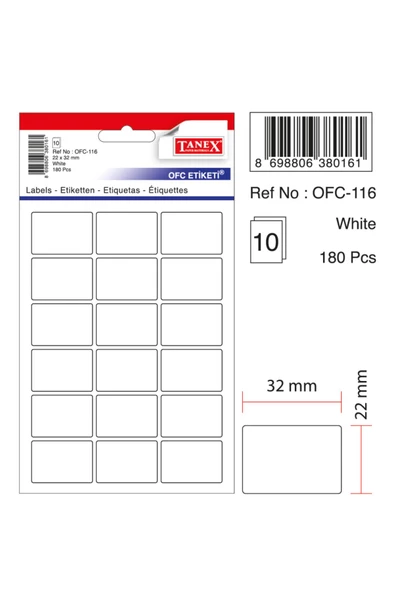 Tanex Etiket Ofc-116-22 X 32 Mm 180 Adet - Beyaz ürün görseli 1