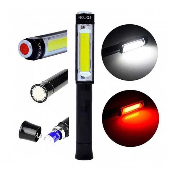 Q5 Pilli Mıknatıslı COB LED Çalışma Tamir Kırmızı Işık El Feneri ürün görseli 1