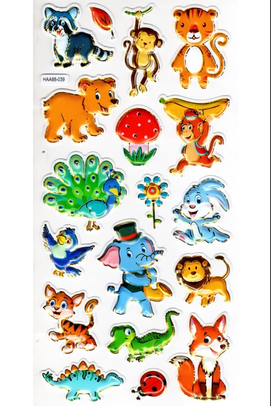 Sticker Kabartmalı Yaldızlı Stiker Çıkartma Etiket (Haa039)-23x12 cm- Şirin Hayvanlar ürün görseli 1