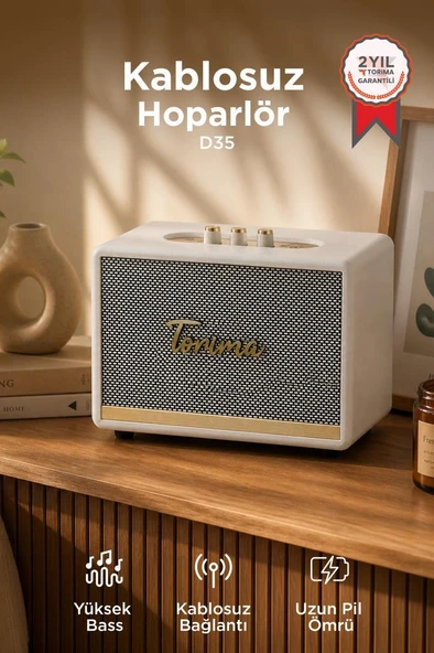 Bluetooth Hoparlör Nostaljik Kablosuz Speaker D35 Beyaz ürün görseli 1