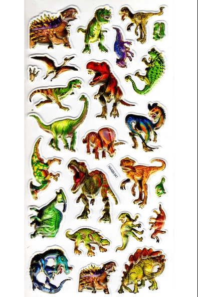 Sticker Kabartmalı Yaldızlı Stiker Çıkartma Etiket (Haa041)-23x12 cm- Vahşi Dinozorlar ürün görseli 1