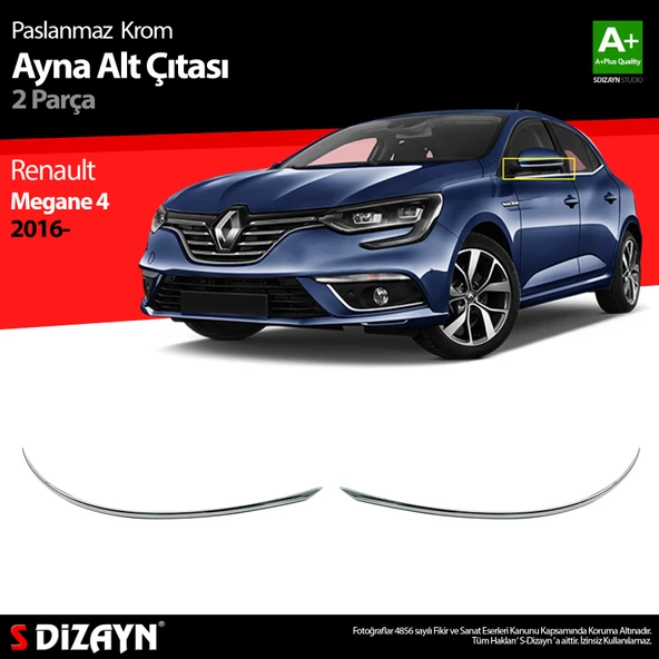 Renault Megane 4 Krom Ayna Alt Çıtası 2 Prç. 2016 2017 2018 2019 2020 2021 2022 2023 2024 2025 ürün görseli 1