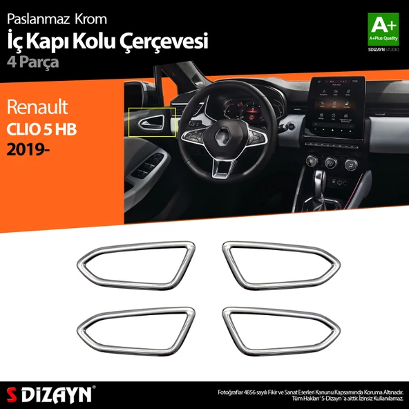 Renault Clio 5 Krom İç Kapı Kolu Çerçevesi 2019 2020 2021 2022 2023 2024 2025 ürün görseli 1