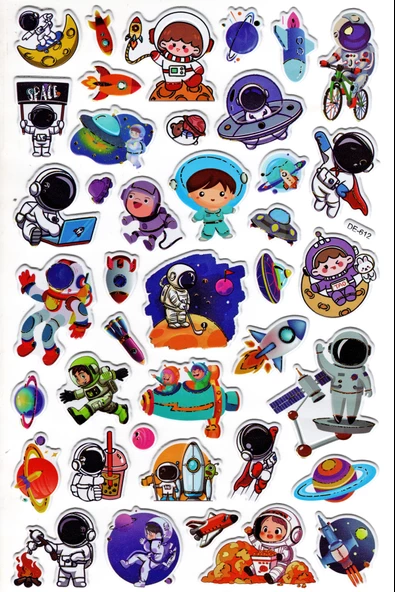 Sticker Kabartmalı Yaldızlı Stiker Çıkartma Etiket (DE612)-16x25 cm- Astronot Space ürün görseli 1