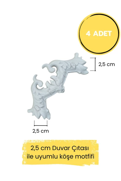 Dekoratif Boyanabilir Polimer 2,5 cm Duvar Çıtası Uyumlu Köşe Motifi ürün görseli 1