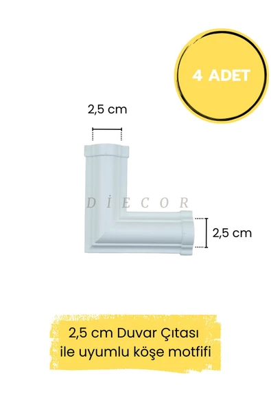 Dekoratif Boyanabilir Polimer 2,5 cm Duvar Çıtası Uyumlu Köşe Motifi ürün görseli 1
