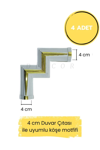 Dekoratif Polimer 4 cm Duvar Çıtası Uyumlu Sarı Beyaz Köşe Motifi ürün görseli 1