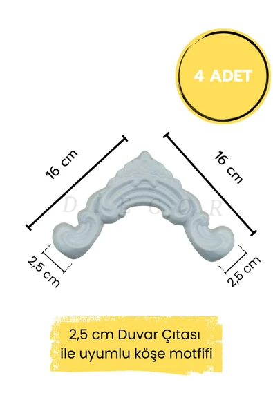 Dekoratif Boyanabilir  Polimer 2,5 cm Duvar Çıtası Uyumlu Köşe Motifi ürün görseli 1