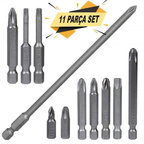 Klytek Matkap Bits Uç Vidalama Ucu Düz Yıldız Torx Uç (11 Parça) ürün görseli 1