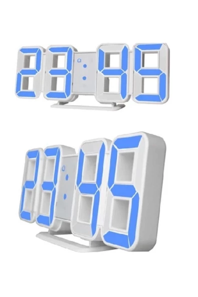 NETAVANTAJ 3d Led Dijital Alarm Termometre Takvim Özellikli Masa Duvar Saati Mavi ürün görseli 1