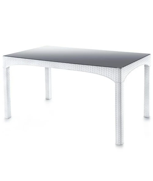 Omnipazar SY-2589 Beyaz Rattan Temperli Kapalı Camlı Masa Dikdörtgen 05323 ürün görseli 1