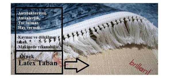 Brillant İpek Latex Oval Kaymaz Taban Halı-FASHİON HJE11693.802-(150x230) ürün görseli 1
