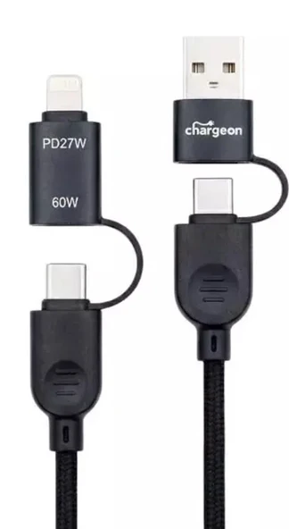Çoklu Şarj Kablosu Usb+Type-C- Lightning+PD 60W Süper Hızlı Şarj ürün görseli 1