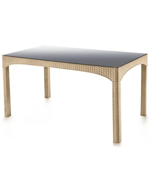 Omnipazar SY-2589 Bej Rattan Temperli Kapalı Camlı Masa Dikdörtgen 82153 ürün görseli 1