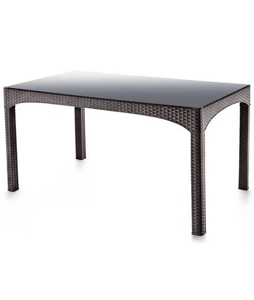 Omnipazar SY-2589 Kahverengi Rattan Temperli Kapalı Camlı Masa Dikdörtgen ürün görseli 1
