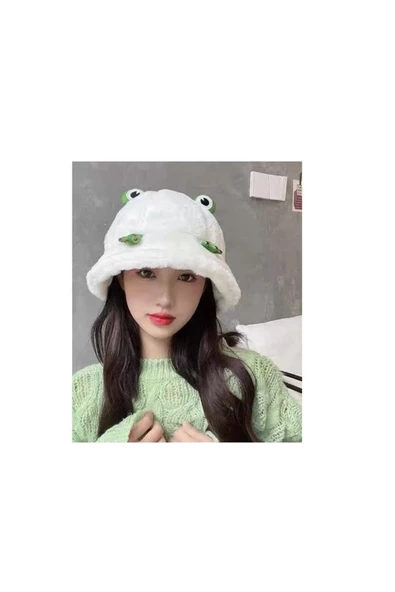 NETAVANTAJ Sevimli Kurbağa Kawaii Polar Balıkçı Şapka Beyaz ürün görseli 1