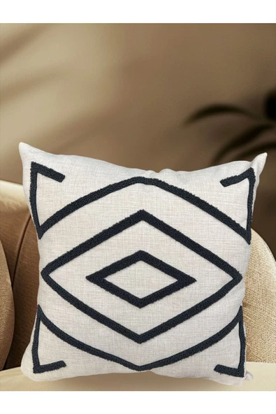 NETAVANTAJ Geometrik Desenli Keten Kumaş Nakışlı 1 Adet Kırlent Kılı ürün görseli 1