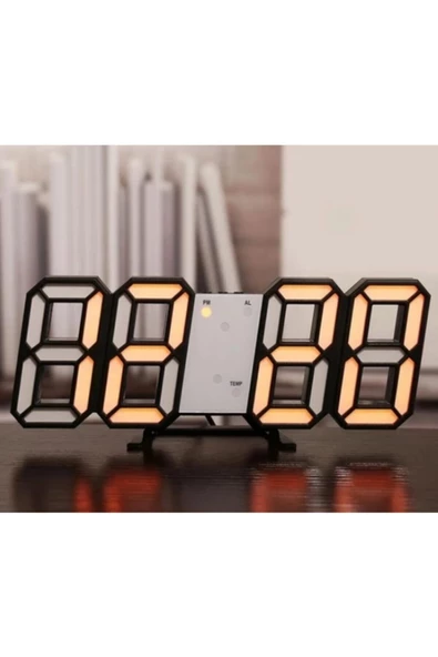 NETAVANTAJ 3d Led Dijital Alarm Termometre Takvim Özellikli Masa Duvar Saati Turuncu ürün görseli 1