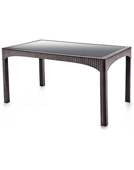 Omnipazar SY-2586 Kahverengi Rattan Temperli Camlı Masa Dikdörtgen 92782 ürün görseli 1