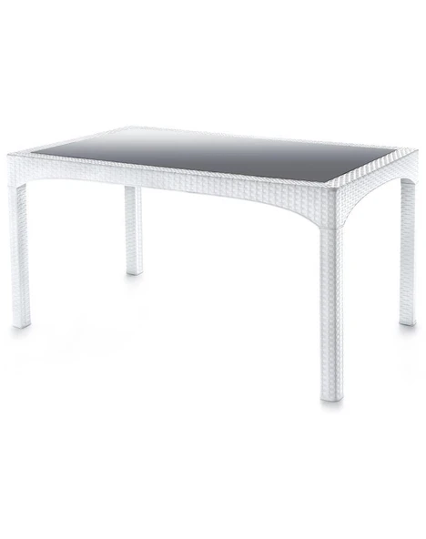 Omnipazar SY-2586 Beyaz Rattan Temperli Camlı Masa Dikdörtgen 88171 ürün görseli 1