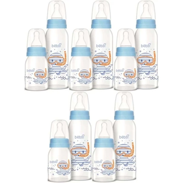 Bebsi Cam Biberon Seti Mavi (250ML+125ML) (5 Li Set) ürün görseli 1