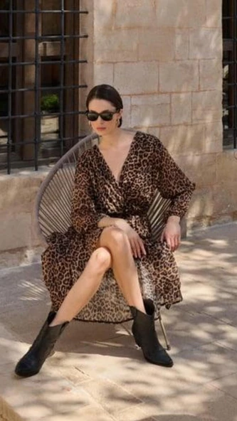 Astarlı Leopar Tül Elbise - Resim 2