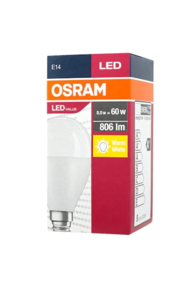 Osram  Led Value 7.5W 2700K 806lm E14 Duy Sarı Işık Top Lamba ürün görseli 1