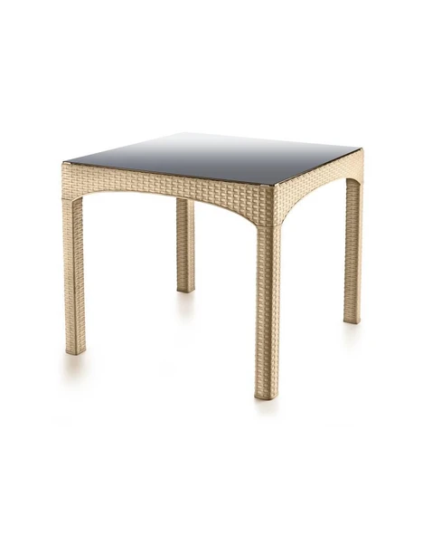 Omnipazar SY-2576 Bej Rattan Kare Kapalı Temperli Camlı Masa 62063 ürün görseli 1