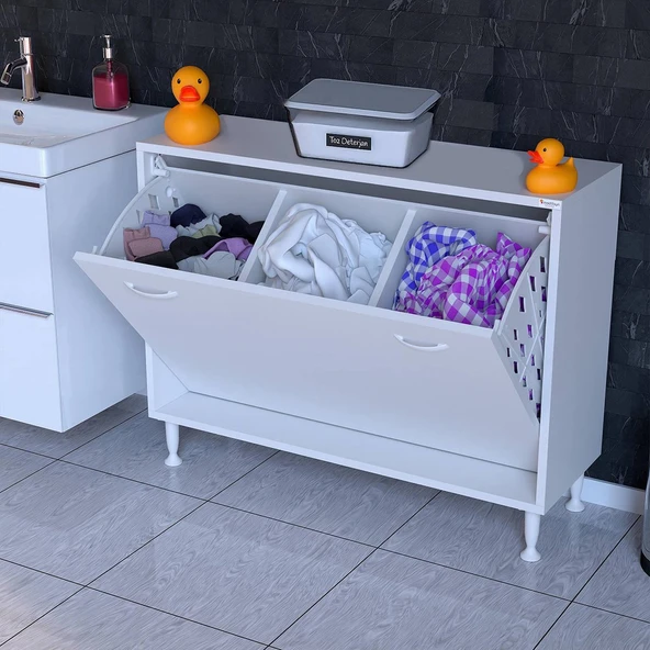 Modilayn SÖKE 95x75x32,5 cm' lik Ultra Geniş 3 Çamaşır Sepet Hazneli Dolap Banyonuzun Yeni Gözdesi ürün görseli 1