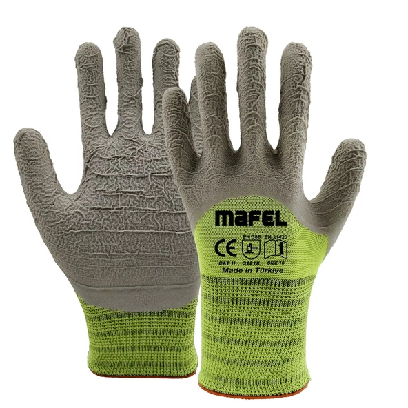 Mafel MF-82/83 Pütürlü Neon Yeşil Lateks İş Güvenlik Eldiven - 10/XL - 1 Çift - Paket ürün görseli 1