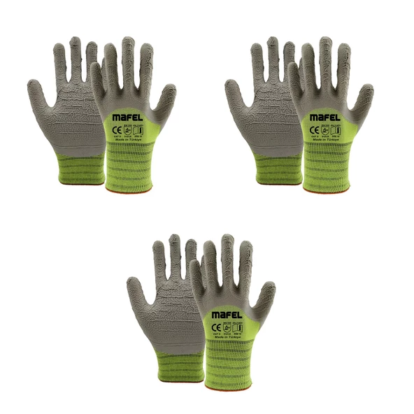 Mafel MF-82/83 Pütürlü Neon Yeşil Lateks İş Güvenlik Eldiven - 10/XL - 3 Çift - Paket ürün görseli 1