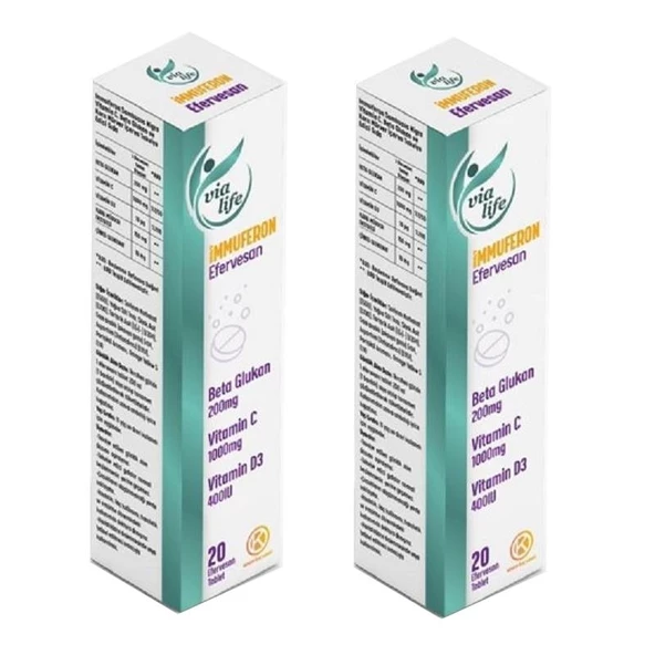 İmmuferon Beta Glucan 200mg, Vitamin C 1000mg, D3, Çinko, Karamürver 20 Efervesan - 2'li ürün görseli 1
