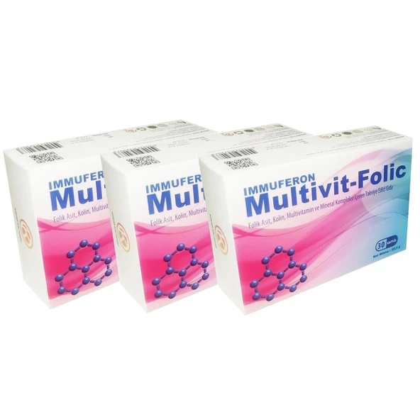 Multivit-Folic Folik asit, Kalsiyum, Magnezyum, Bor 30 Kapsül - 3'lü ürün görseli 1