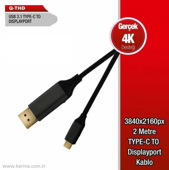 Afila Q-THD Type-C to Display Port 4K 60HZ 2 METRE KABLO (2mt) ürün görseli 1