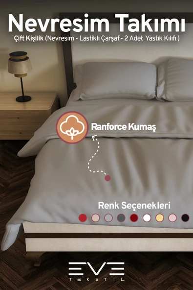 Ranforce Çarşaflı Yastık Ve Yorgan Kılıflı Çift Kişilik Nevresim Takımı 200x220 Cm ürün görseli 1