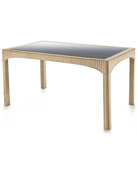 Omnipazar SY-2586 Bej Rattan Temperli Camlı Masa Dikdörtgen 83878 ürün görseli 1