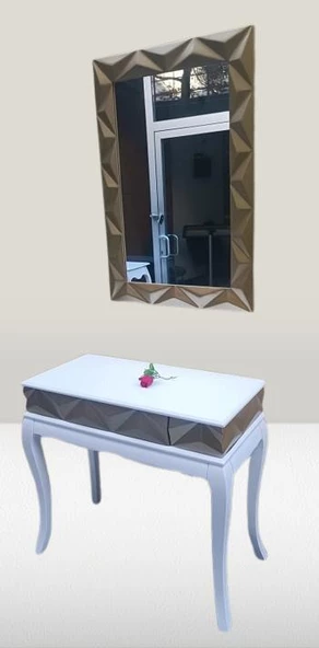 Dresuar Piramit MODEL90519 Kayın Lükens Ayak MDF Tabla Ve Ayna Gold Beyaz ElYapım ürün görseli 1