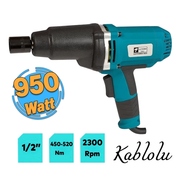 Kablolu Elektrikli Somun Sıkma 450-520 Nm 1/2"  Sökme Tabanca Araba Teker Lastik Bijon CAT-5820 ürün görseli 1
