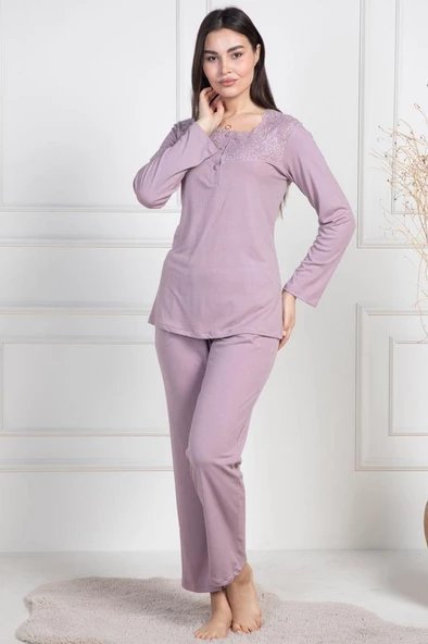 Mecit 6104 Bayan Gül Kurusu Büyük Beden Uzun Kollu Pijama Takımı ürün görseli 1