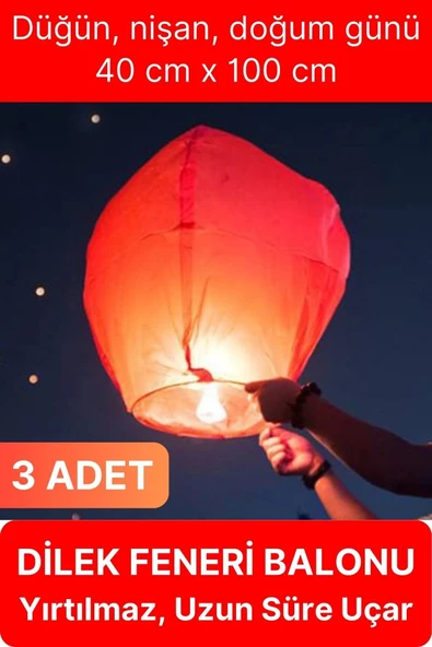 3 Adet Dilek Feneri Balonu Gece Ateş Gökyüzü Işığı Uçurtma Yırtılmaz Kaliteli Düğün Nişan Özel Gün ürün görseli 1